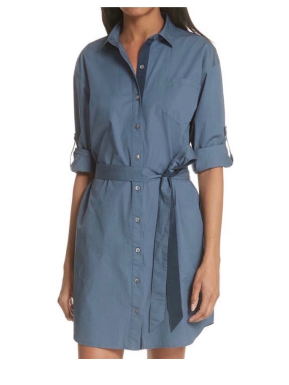 ATM Anthony Thomas Melillo Slate Blue Shirt Poplin Shirt Dress Large